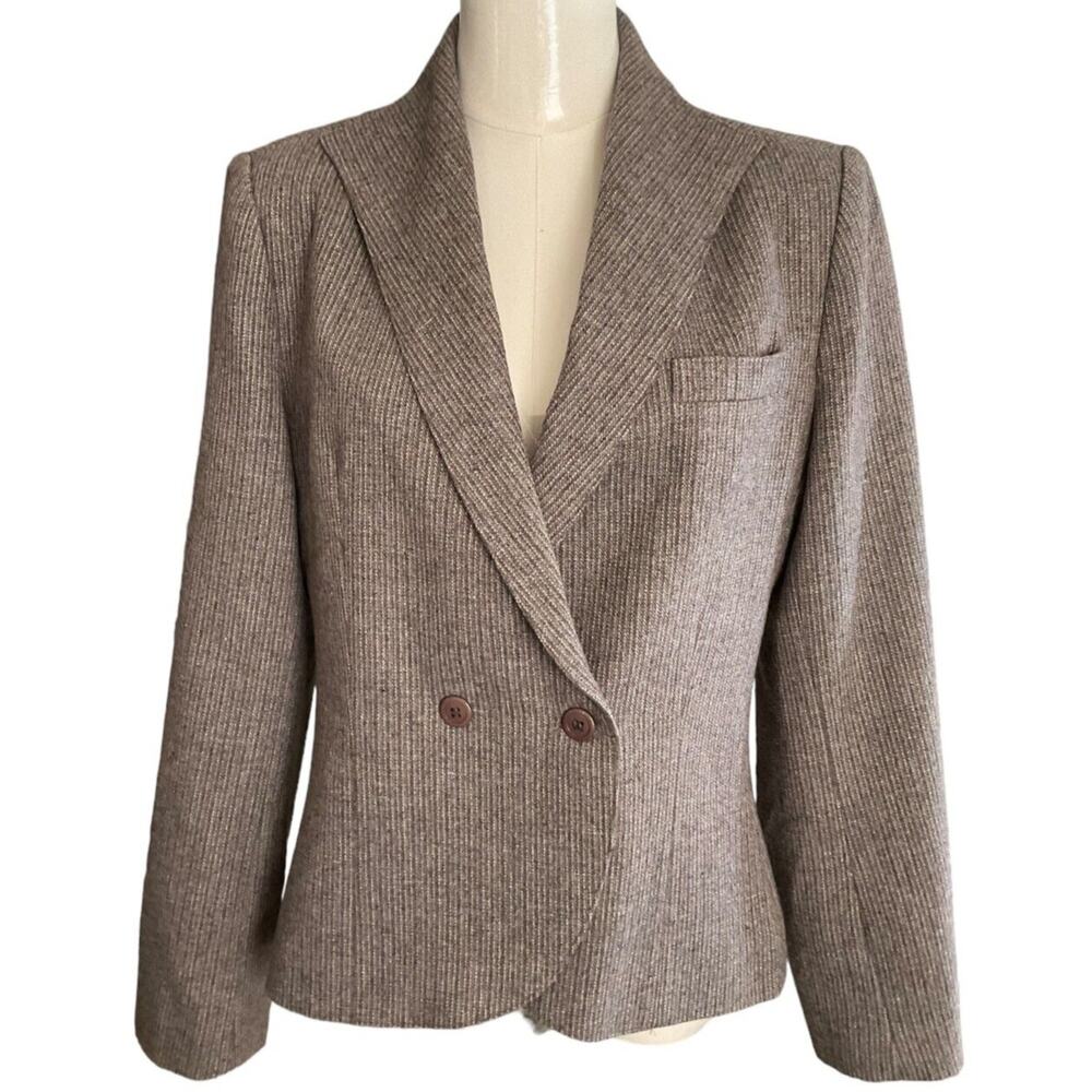 VTG Lee David Collection‎ Women's Double Breasted Blazer Brown Tweed Size 11-12